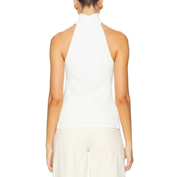 ENZA COSTA Knit Halter Turtleneck Womens Large Winter White Sleeveless Rib NEW - Picture 3 of 16